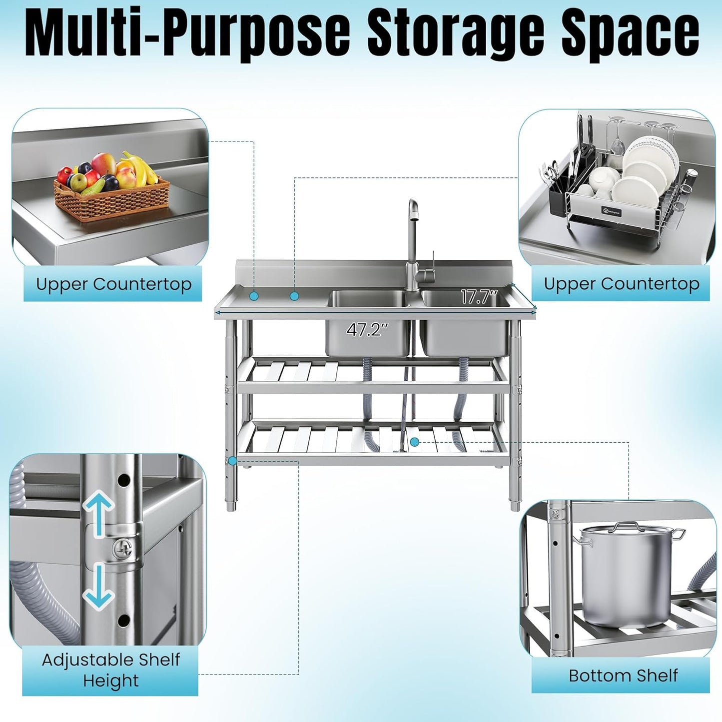 YODOLLA Freestanding Stainless Steel Utility Sink