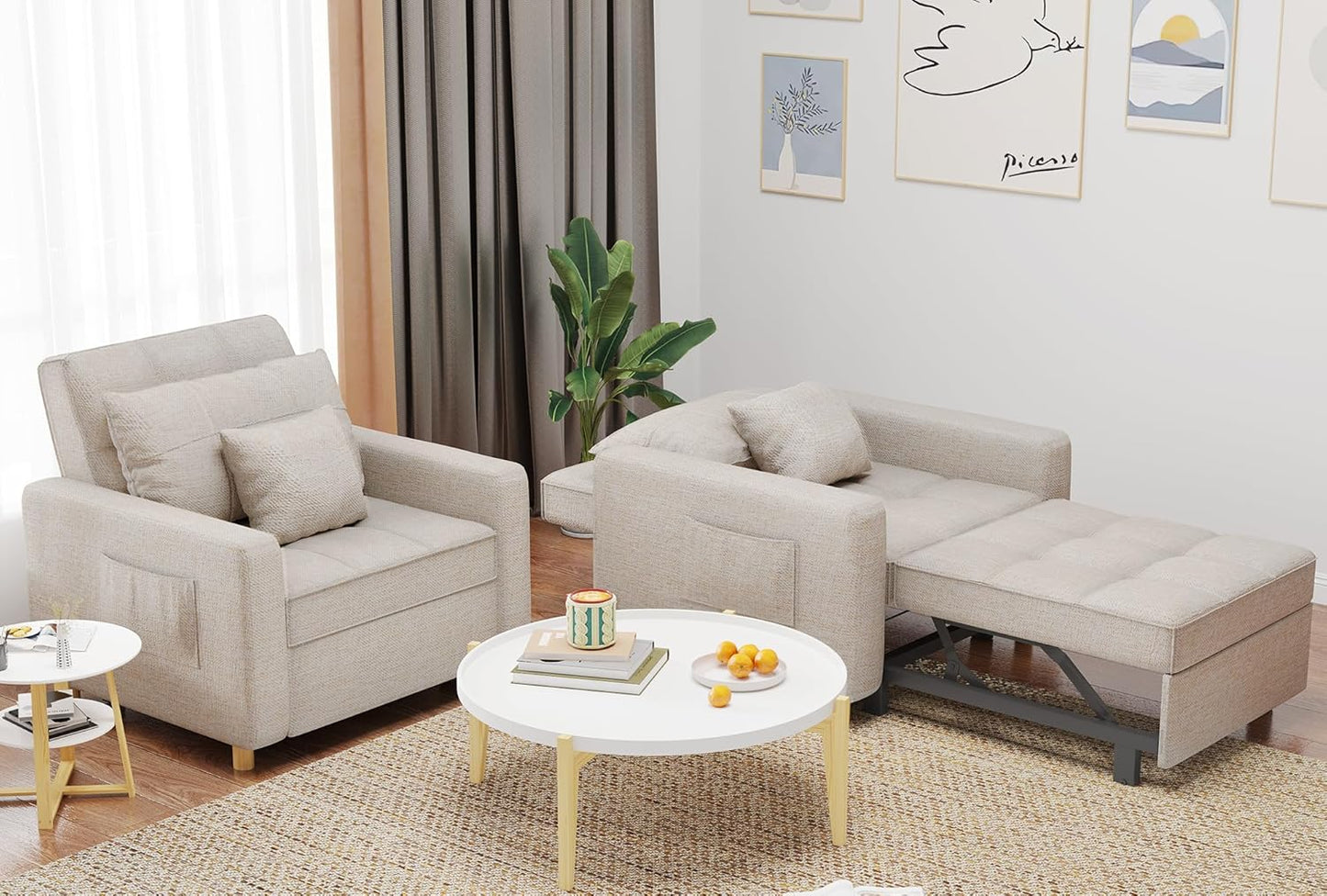 YODOLLA 36" Convertible Chair Bed, Beige