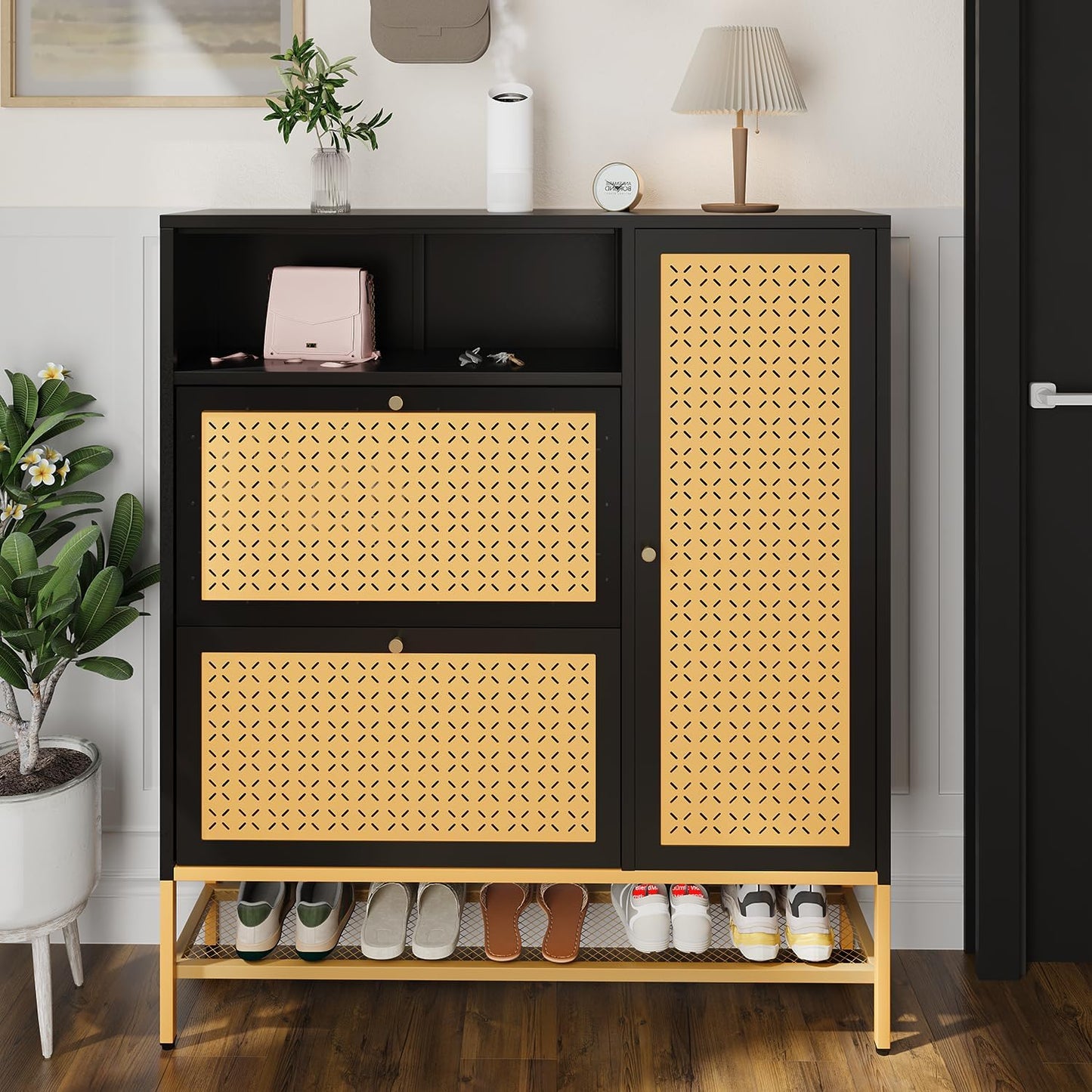 YODOLLA Shoe Storage Cabinet with 2 Flip Drawers Hidden Shoe Organizer