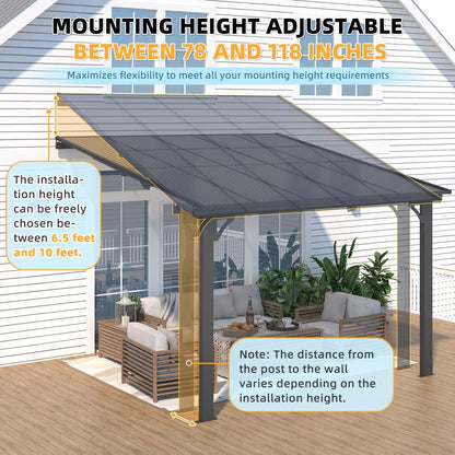 YODOLLA Adjustable Height Outdoor Gazebo Pergola for Patio, Dark Gray