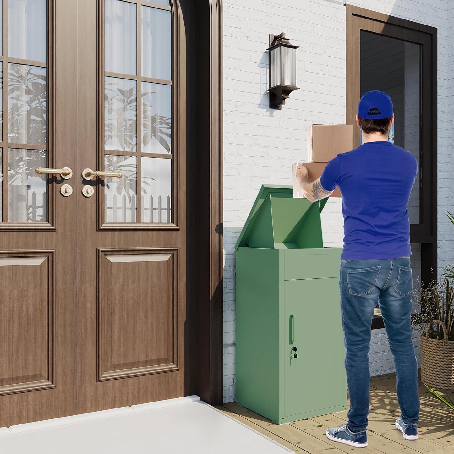 YODOLLA Lockable Anti-Theft Parcel Drop Box With Mailbox For Porch Fence Curbside, Green