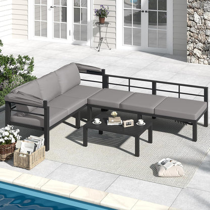 YODOLLA Patio Furniture Set with Retractable Canopy, Grey