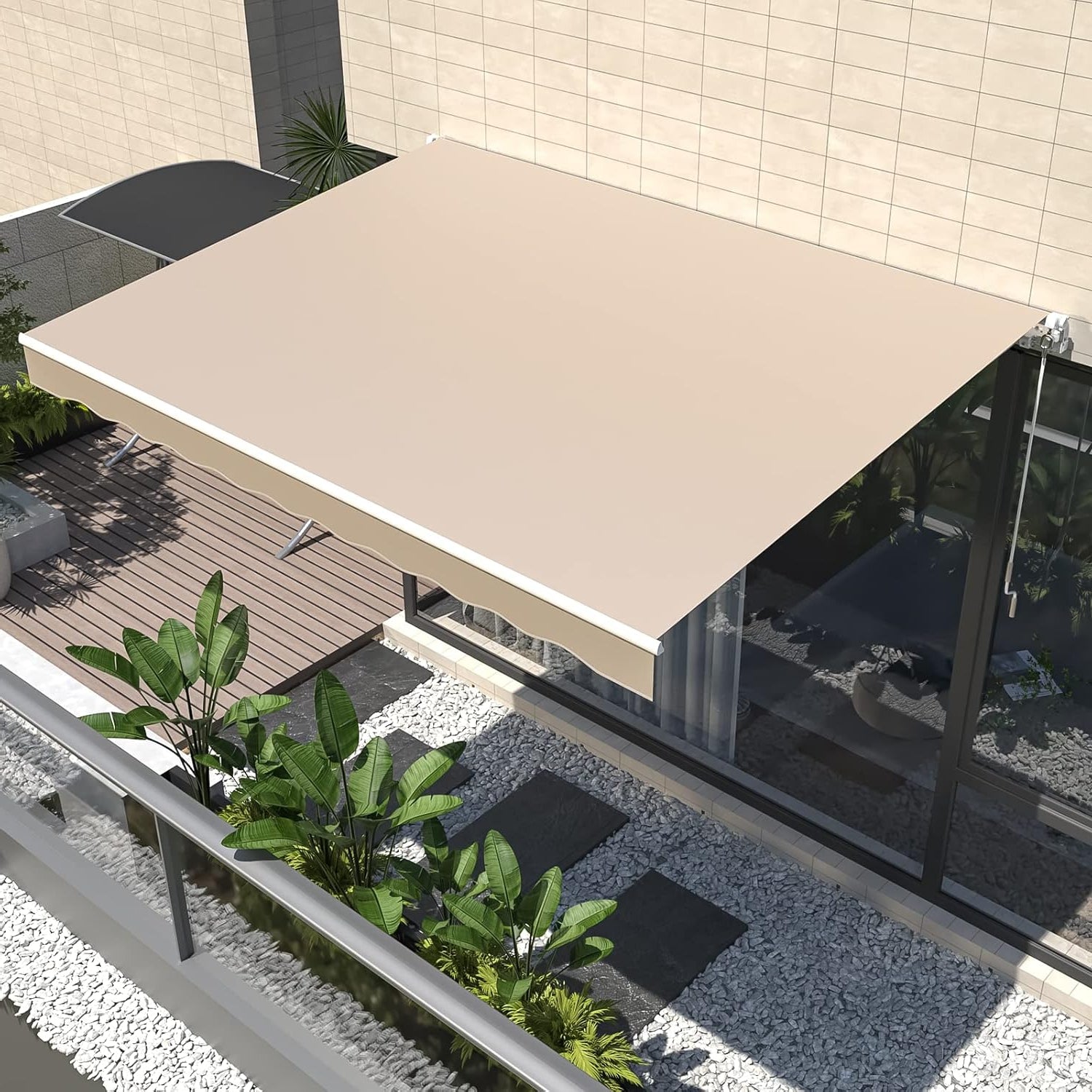 YODOLLA 13'×10' manual retractable awning, beige.