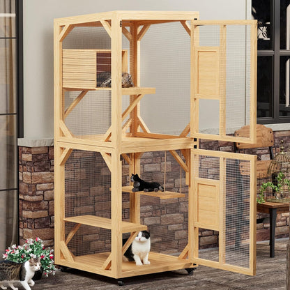 YODOLLA Outdoor Catio Enclosure with Hammock, Safe Play Space for Cats, Natural