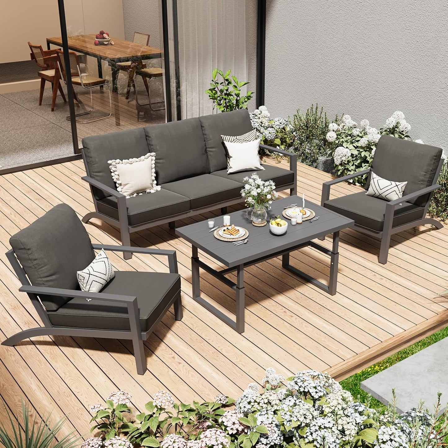 YODOLLA Aluminum Patio Furniture Set Metal Outdoor Furniture, Dark Grey