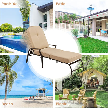 YODOLLA Adjustable Outdoor Chaise Lounge, Beige