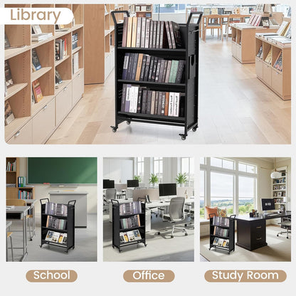 YODOLLA Book Cart with Wheels, 352LBS Rolling Bookshelf Utility Cart