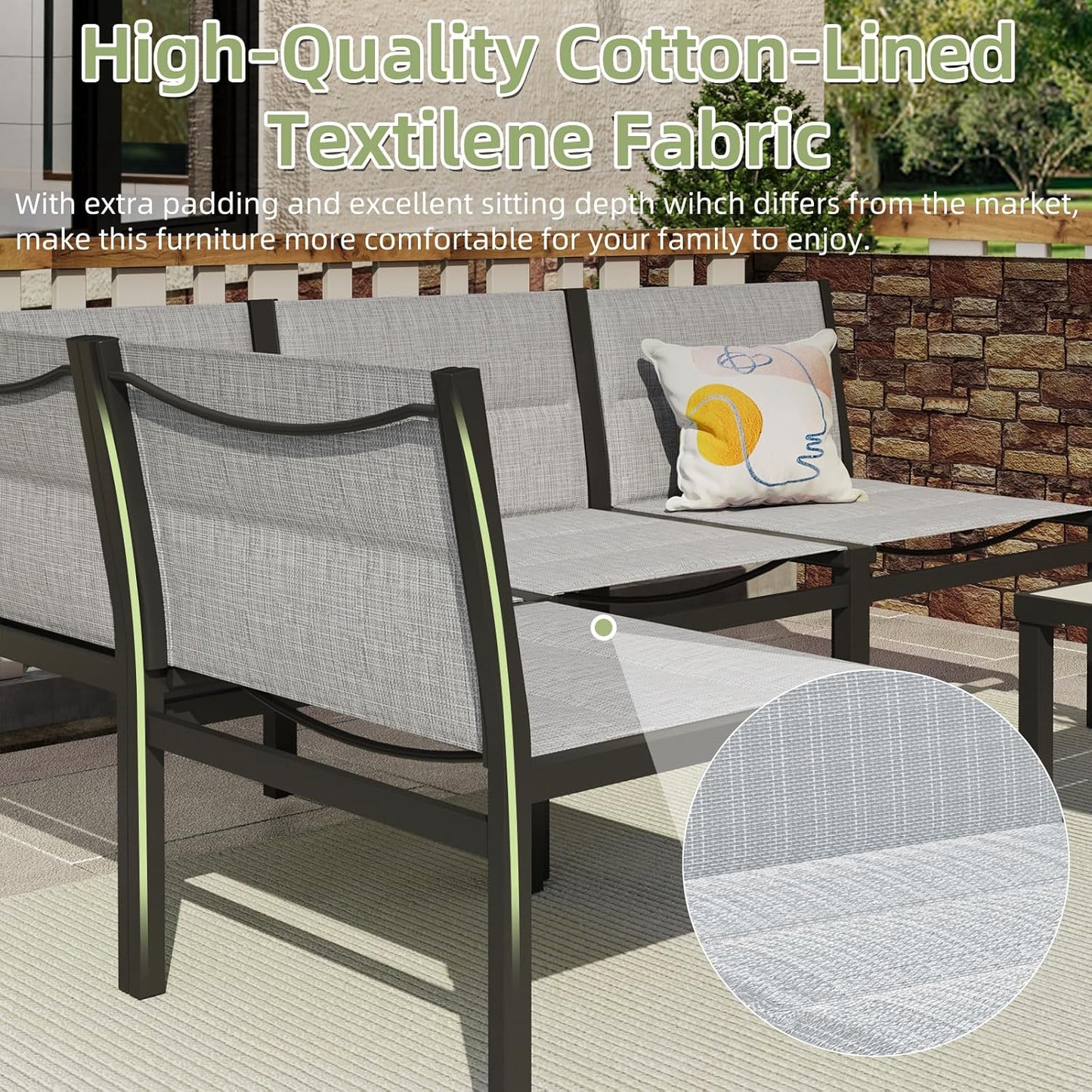 YODOLLA 7-Pc Sectional Patio Set Textilene Fabric, Dark Grey