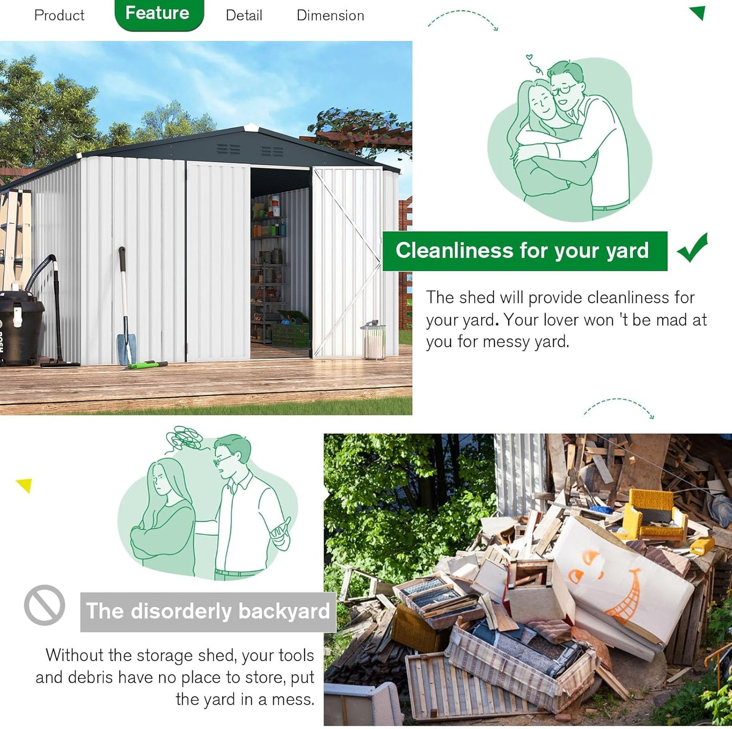 YODOLLA 10'x10' White Metal Storage Shed