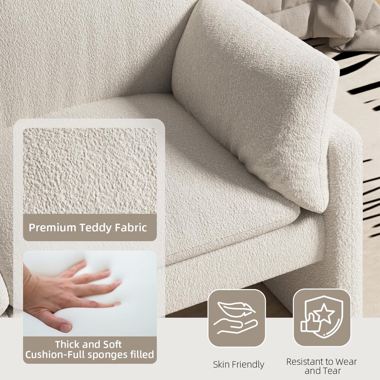 YODOLLA 68" Teddy Velvet Loveseat, Comfy 2-Seater Sofa, White