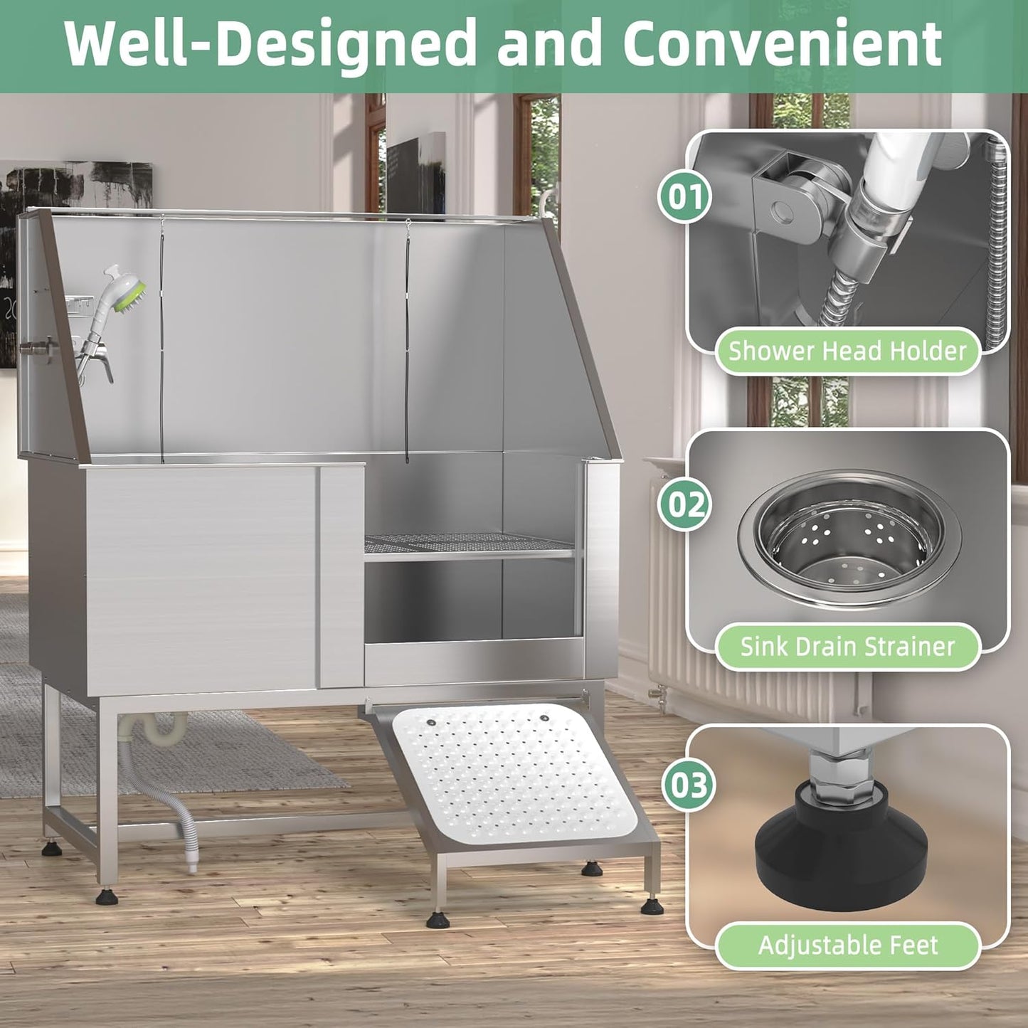 YODOLLA Professional Stainless Steel Dog Washing Station for Large