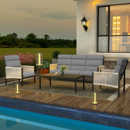 YODOLLA 4 Pieces Aluminum Patio Furniture Set with PE Rope Armrest, Light Grey