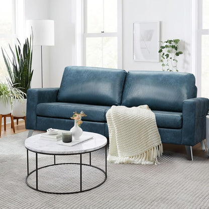 YODOLLA 79 Inch Sofa Couch for Living Room, Faux Leather, Saddle Blue