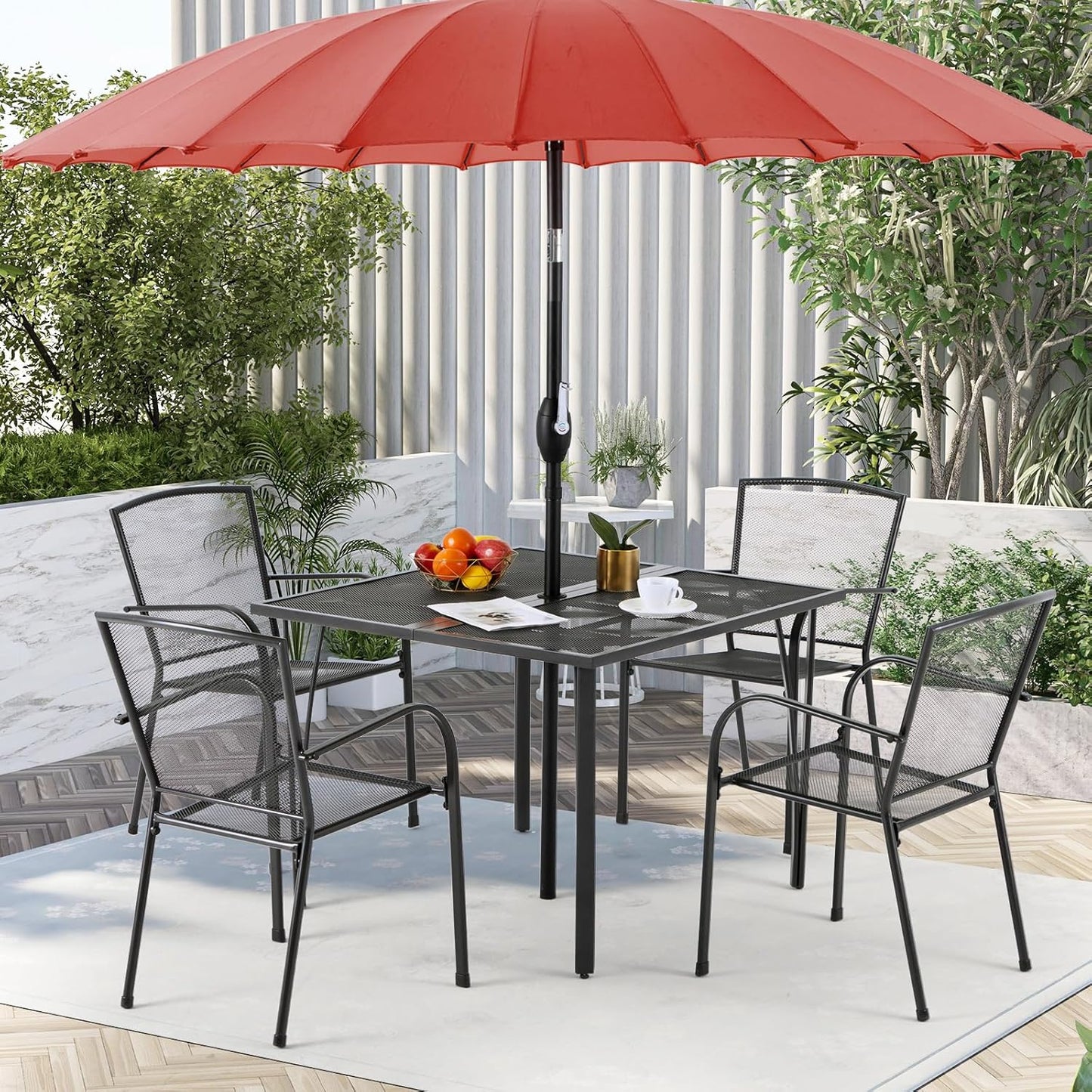 YODOLLA 39.4" Patio Dining Table with 1.6" Umbrella Hole, Dark Grey