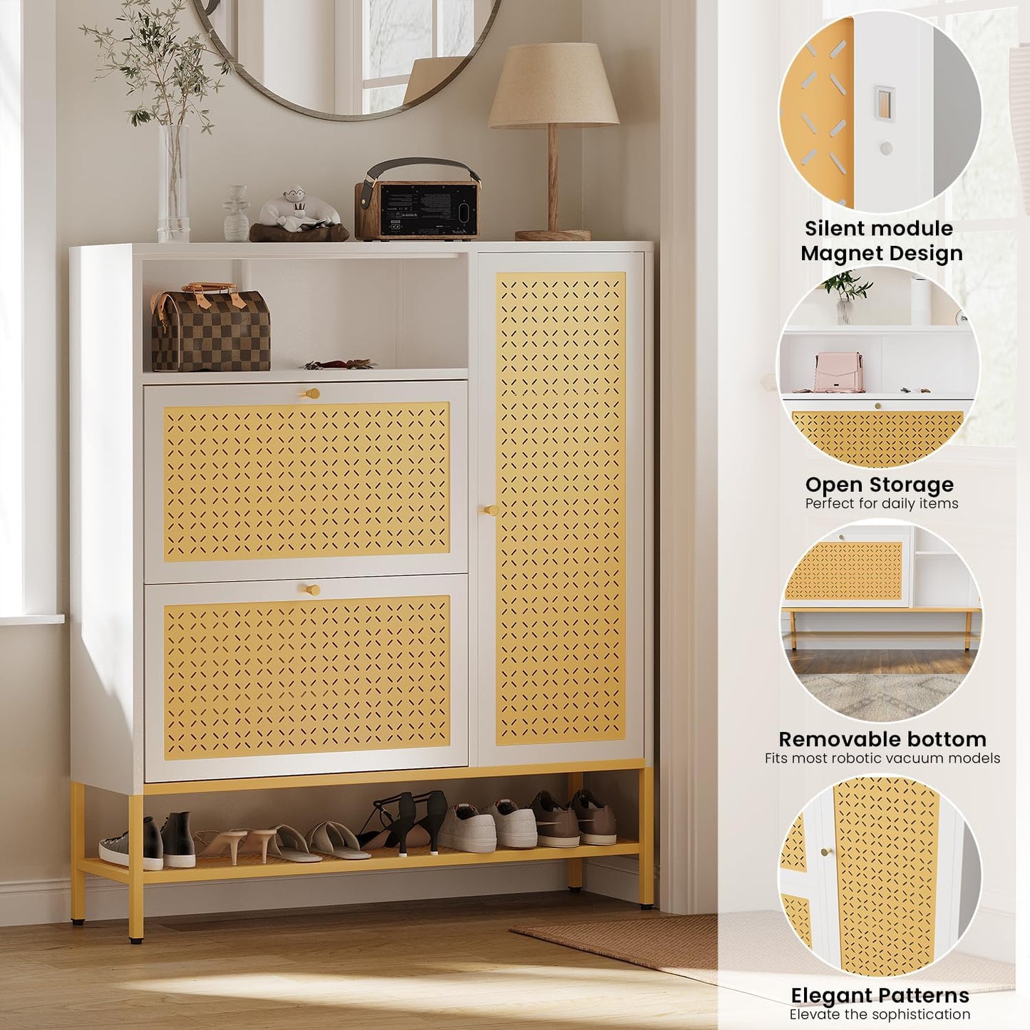 YODOLLA Shoe Storage Cabinet with 2 Flip Drawers Hidden Shoe Organizer