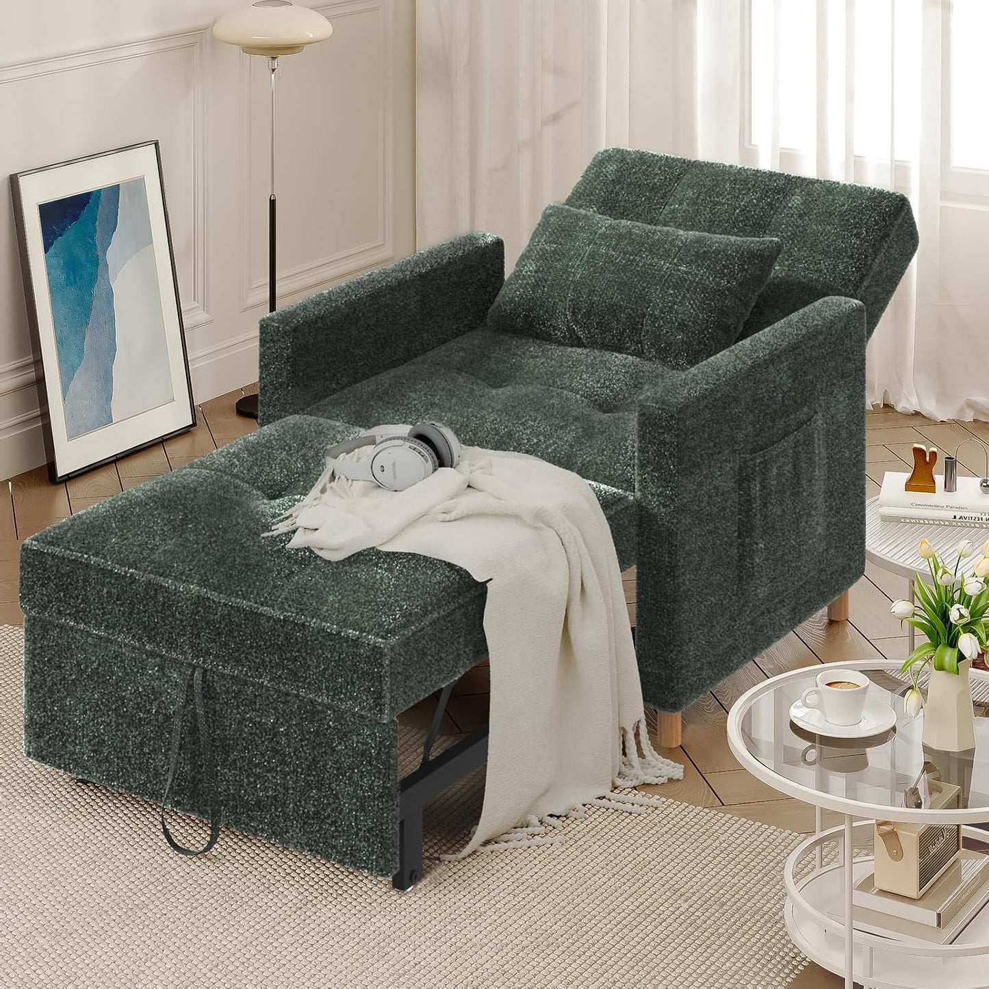 YODOLLA 3 in 1 Chair Bed Sleeper for Adults, Green