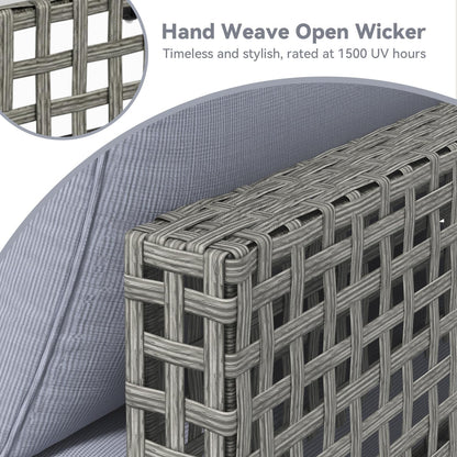 YODOLLA 7-Piece Outdoor Sofa Set, Grey Rattan & Blue Cushions