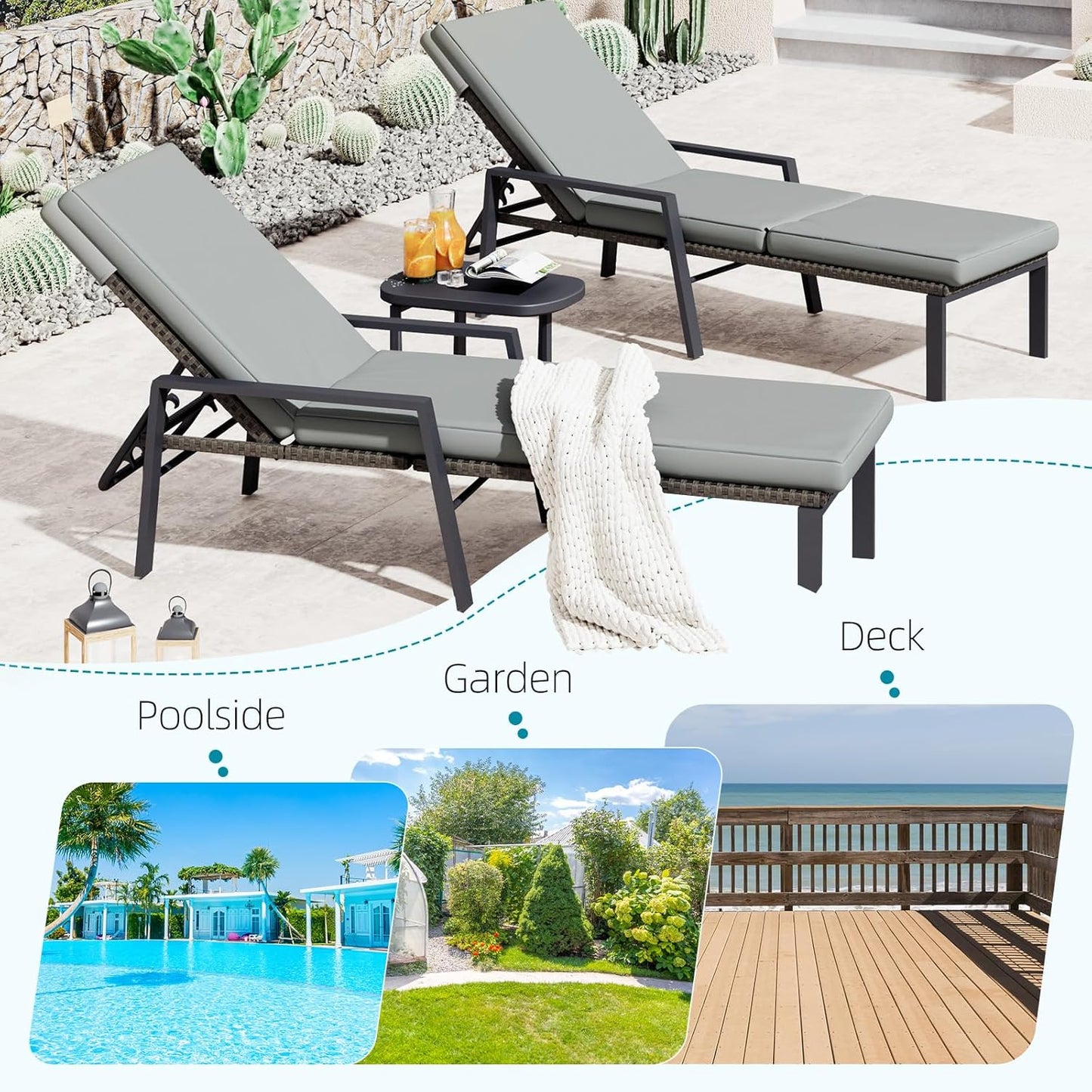 YODOLLA Chaise Lounge Chairs for Outside Set of 2 with Removable Cushion