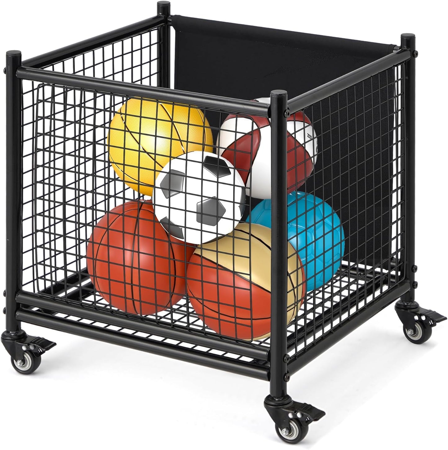 YODOLLA Ball Cart Storage, Rolling Basketball Bin with Wheels