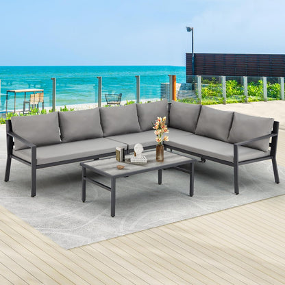YODOLLA Modern Metal Patio Set, 7-Piece, Grey