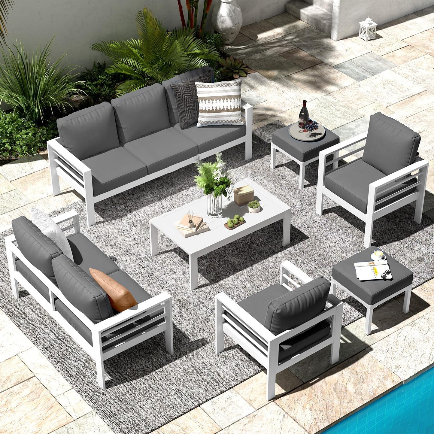 YODOLLA 7-Piece Patio Set, Dark Gray Cushions