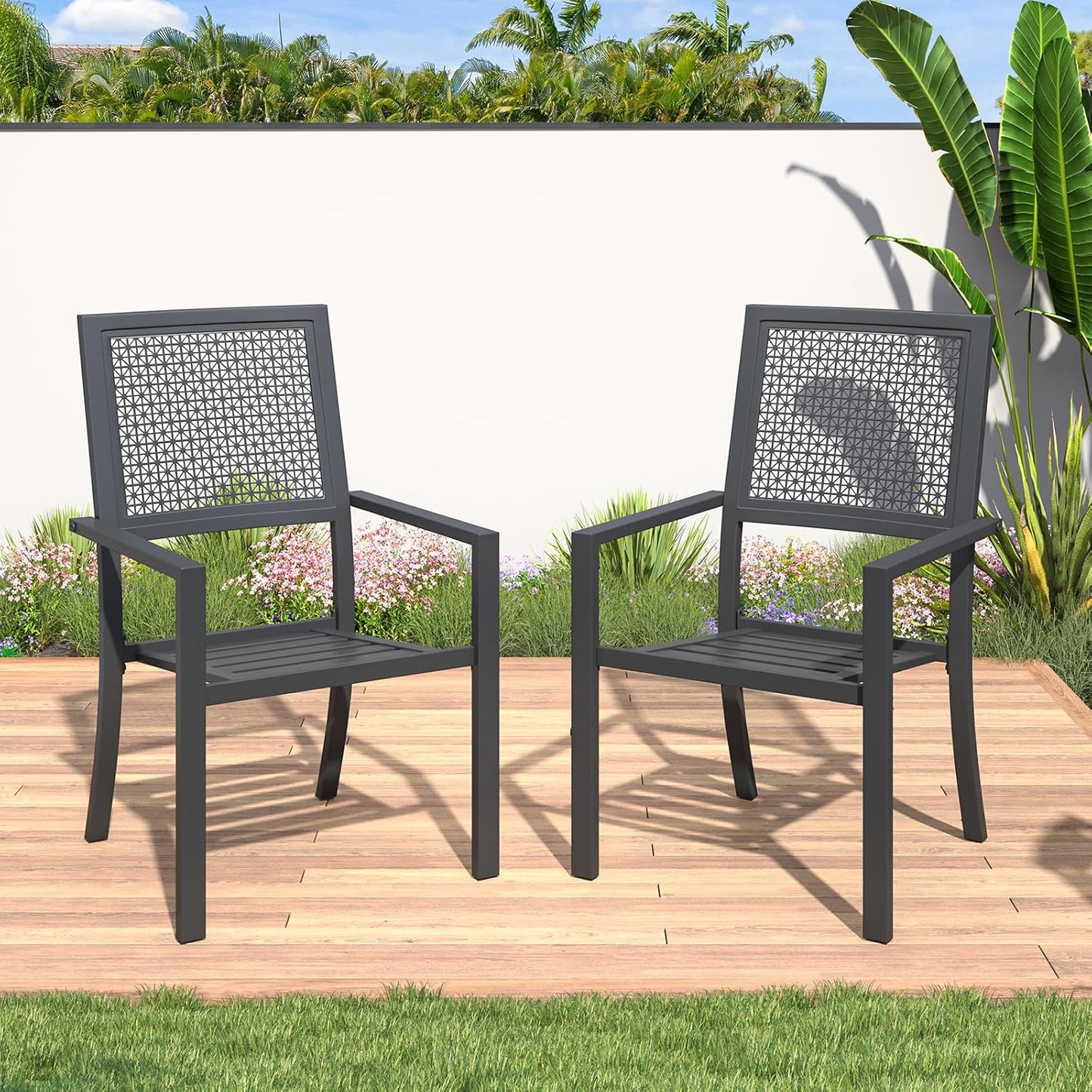 YODOLLA Outdoor Metal Dining Chairs, Set of 2