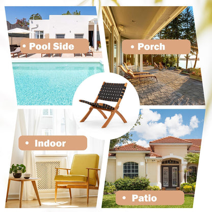 YODOLLA 3 Piece Patio Furniture Set, Acacia Wood Bistro Set with Coffee Table & Folding Chairs