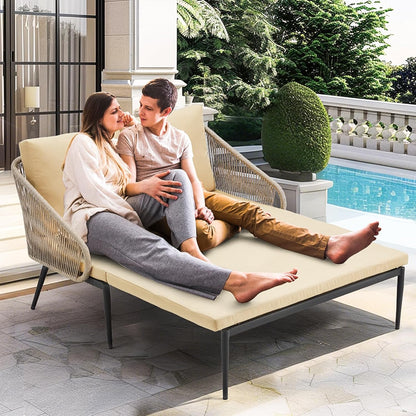 YODOLLA Outdoor Double Chaise Lounge Chair Convertible Patio Loveseat Sofa Couch