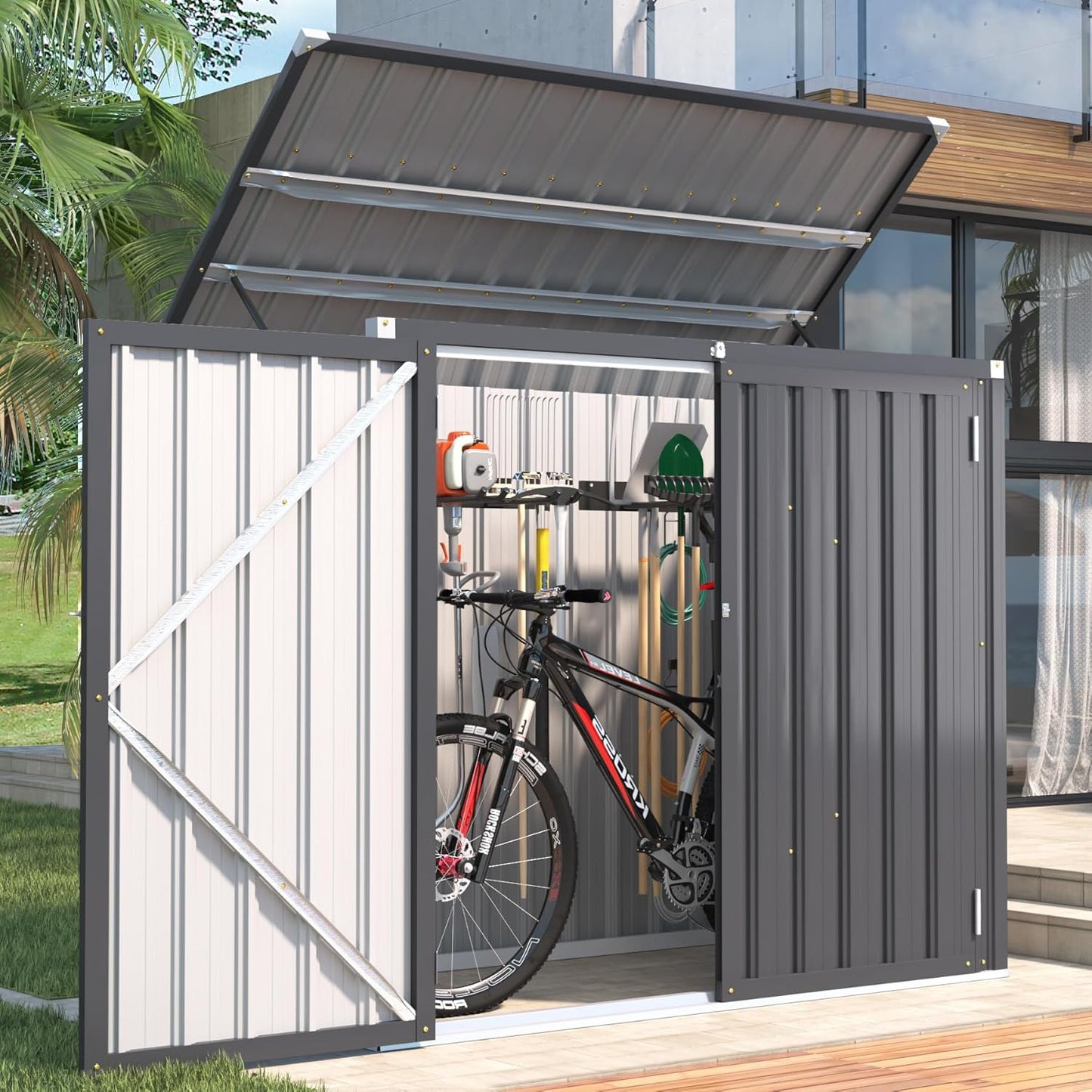 YODOLLA 46 Cu.Ft Outdoor Horizontal Storage Shed, Dark Grey