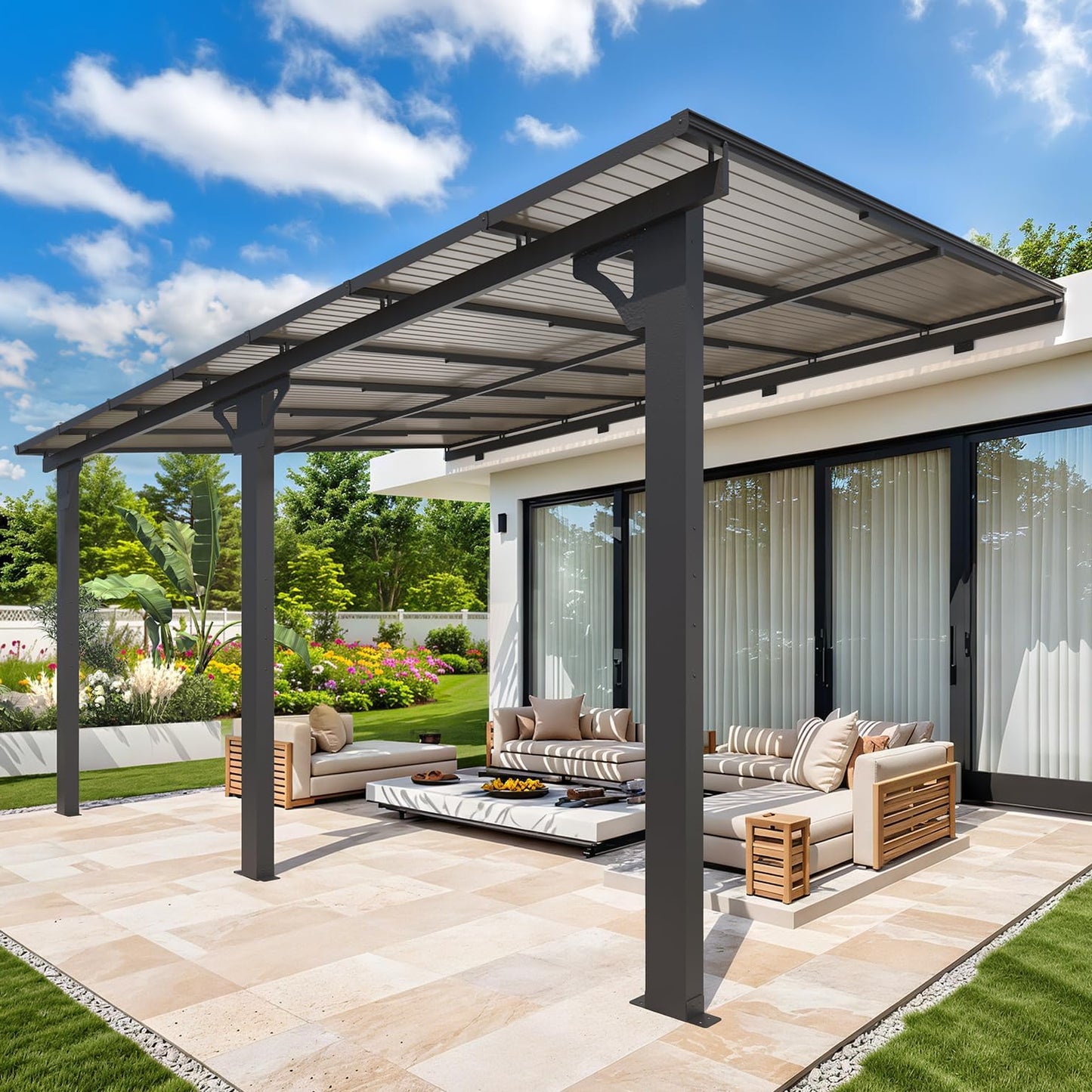 YODOLLA Adjustable Height Outdoor Gazebo Pergola for Patio, Dark Gray