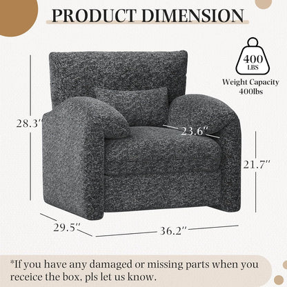 YODOLLA Oversized Armchair, Chenille Mid Century Accent Chair, Comfy Upholstered Single Sofa, Extra Wide Reading Chairs