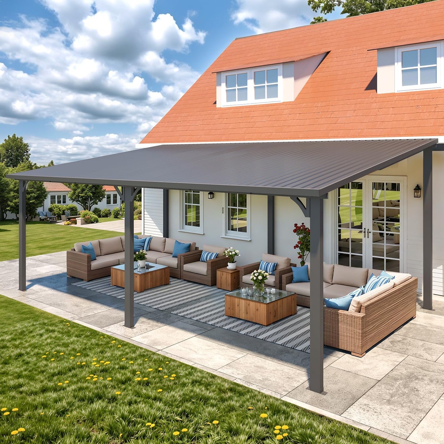 YODOLLA 20' x 12' Outdoor Wall-Mounted Gazebo Hardtop Pergola for Patio