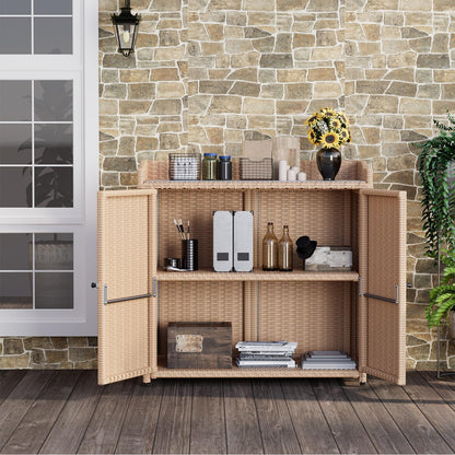 YODOLLA Outdoor Rattan Storage Cabinet, Waterproof, Beige