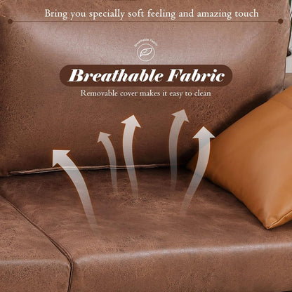YODOLLA 79 Inch Sofa Couch for Living Room, Faux Leather, Brown