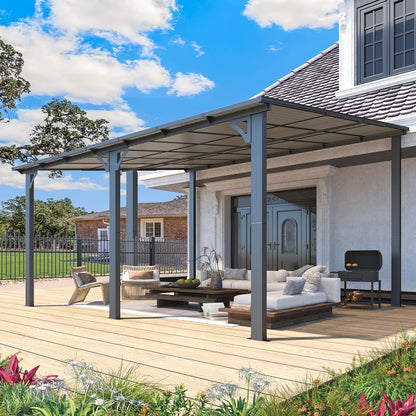 YODOLLA 14' x 12' Outdoor Pergola, Large Wall-Mounted Hard Top Gazebo, Dark Gray