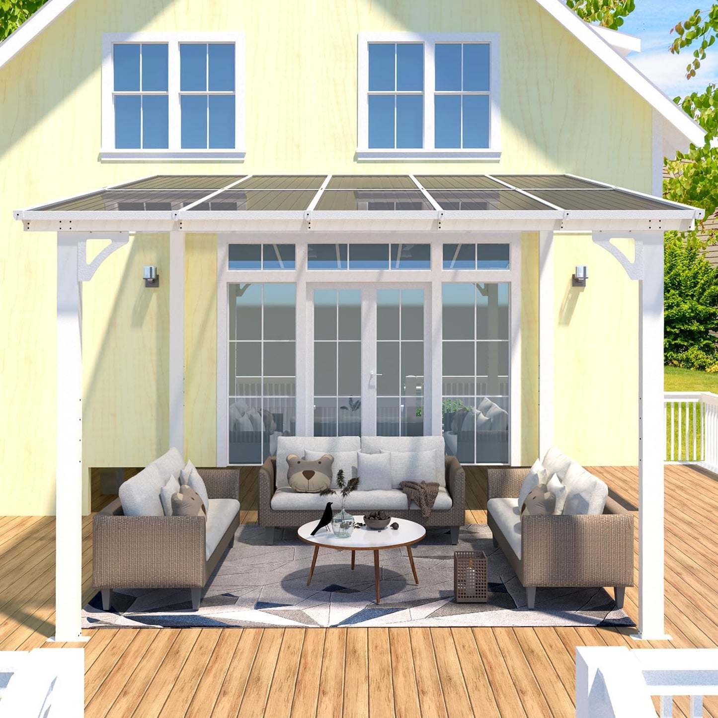 YODOLLA 10' x 8' Lean to Gazebo Pergola for Patio, White