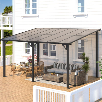 YODOLLA 14' x 10' Hard Top Lean to Gazebo for Patio, Dark Gray