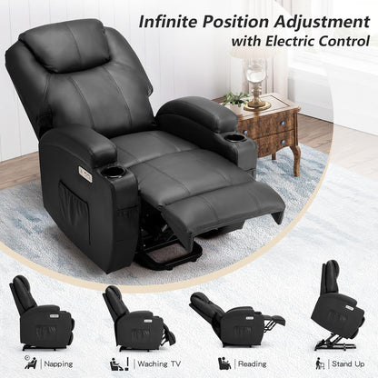 YODOLLA Power Lift Recliner Chair for Elderly with Side Pockets, PU Leather, Black