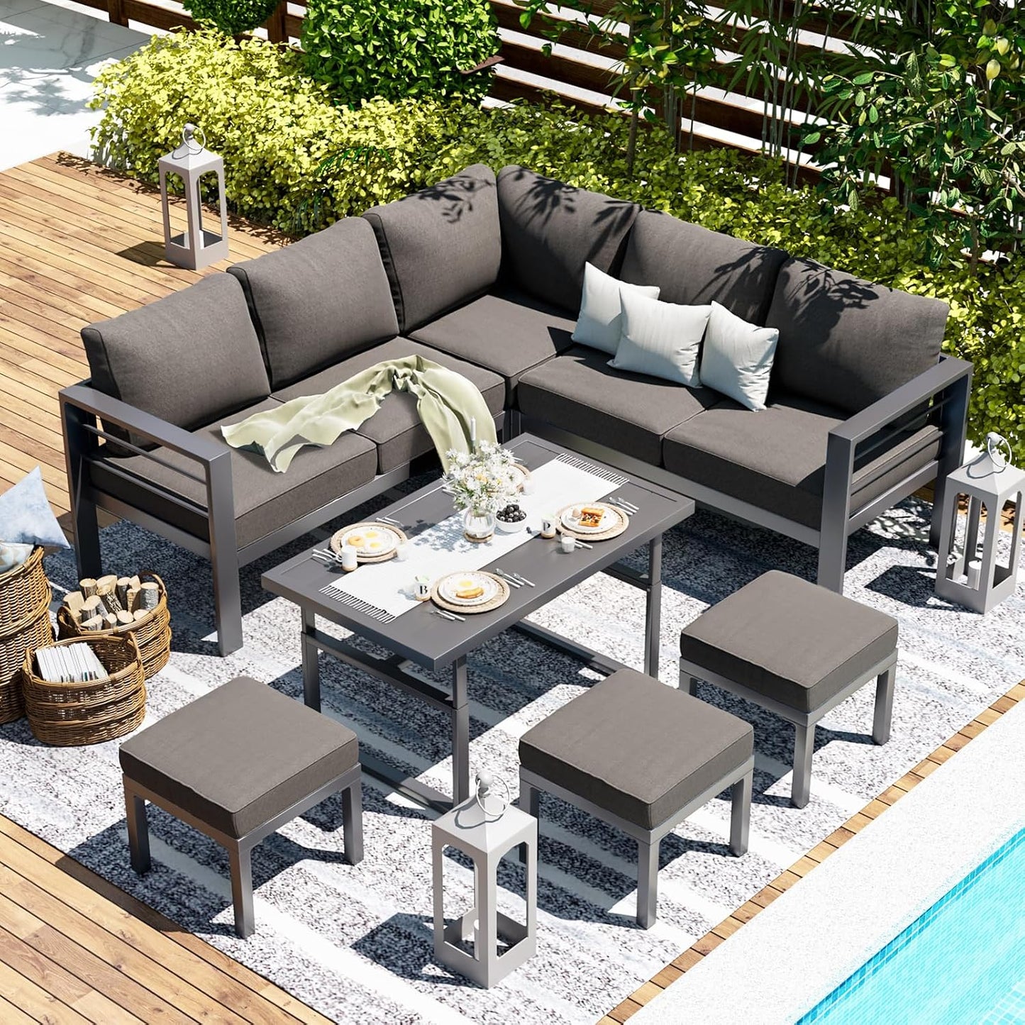 YODOLLA Outdoor Conversation Table and Chair Sets for Lawn Furniture Set, Dark Grey