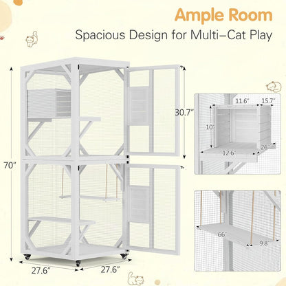 YODOLLA Outdoor Catio Enclosure with Hammock, Safe Play Space for Cats, White