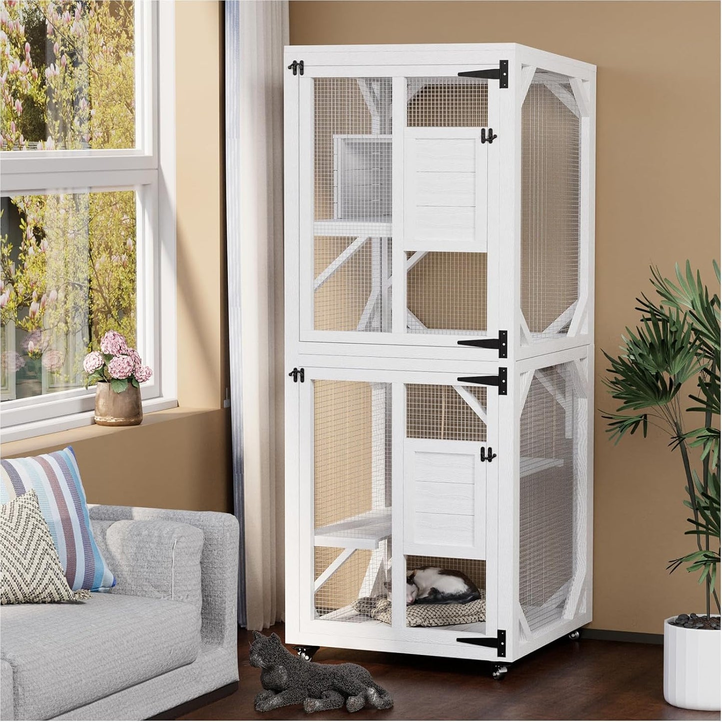 YODOLLA Outdoor Catio Enclosure with Hammock, Safe Play Space for Cats, White