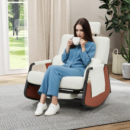 YODOLLA Retractable Gliding Rocking Chair, White Teddy Velvet Farbic