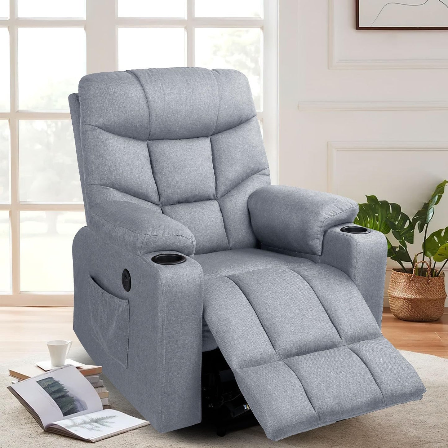 YODOLLA Massage Power Lift Recliner for Elderly, Linen Fabric, Grey