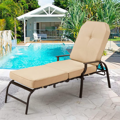 YODOLLA Adjustable Outdoor Chaise Lounge, Beige
