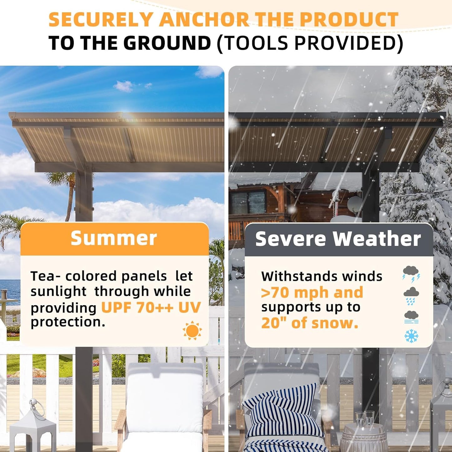 YODOLLA 8' x 5' Hardtop Pergola, Wall-Mounted Grill Gazebo & Carport for Patio, Deck & Outdoor Use
