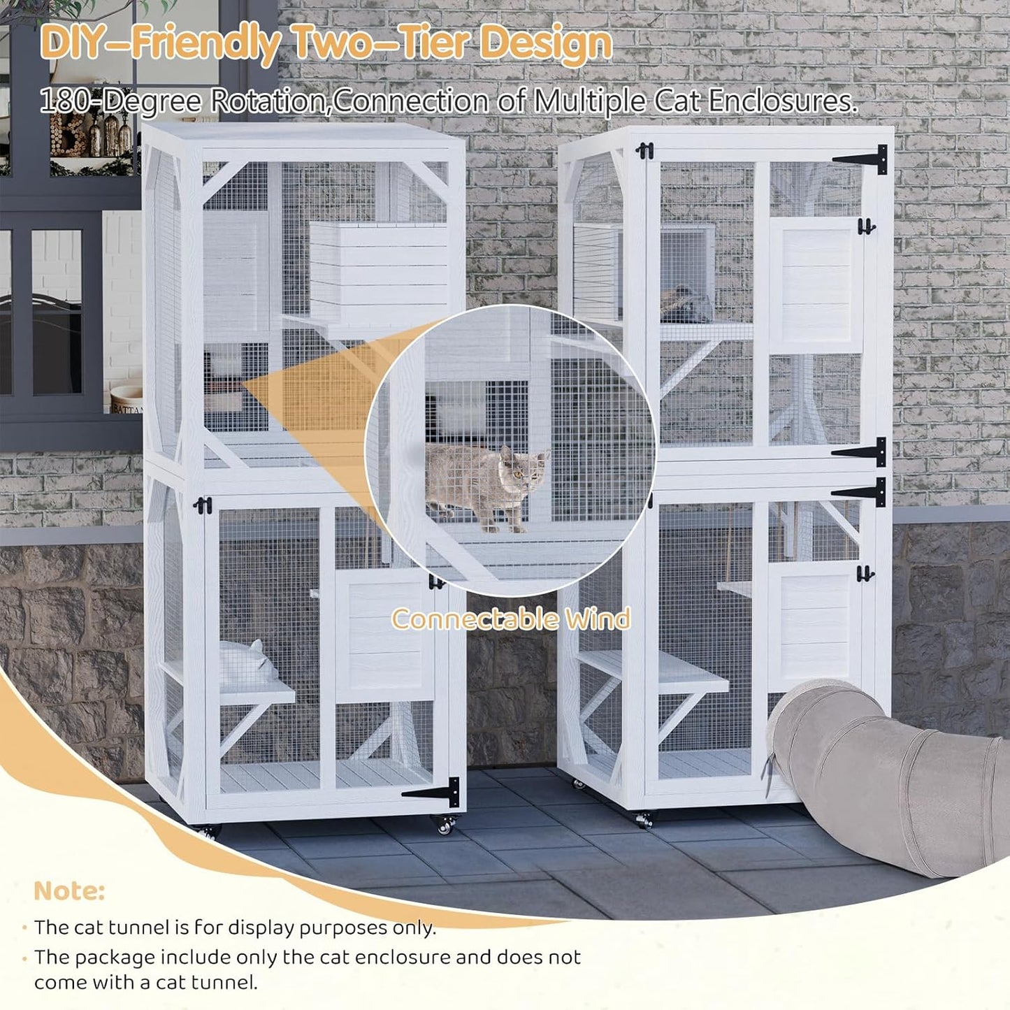 YODOLLA Outdoor Catio Enclosure with Hammock, Safe Play Space for Cats, White