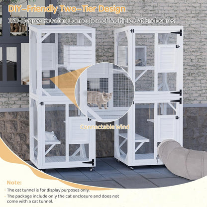 YODOLLA Outdoor Catio Enclosure with Hammock, Safe Play Space for Cats, White