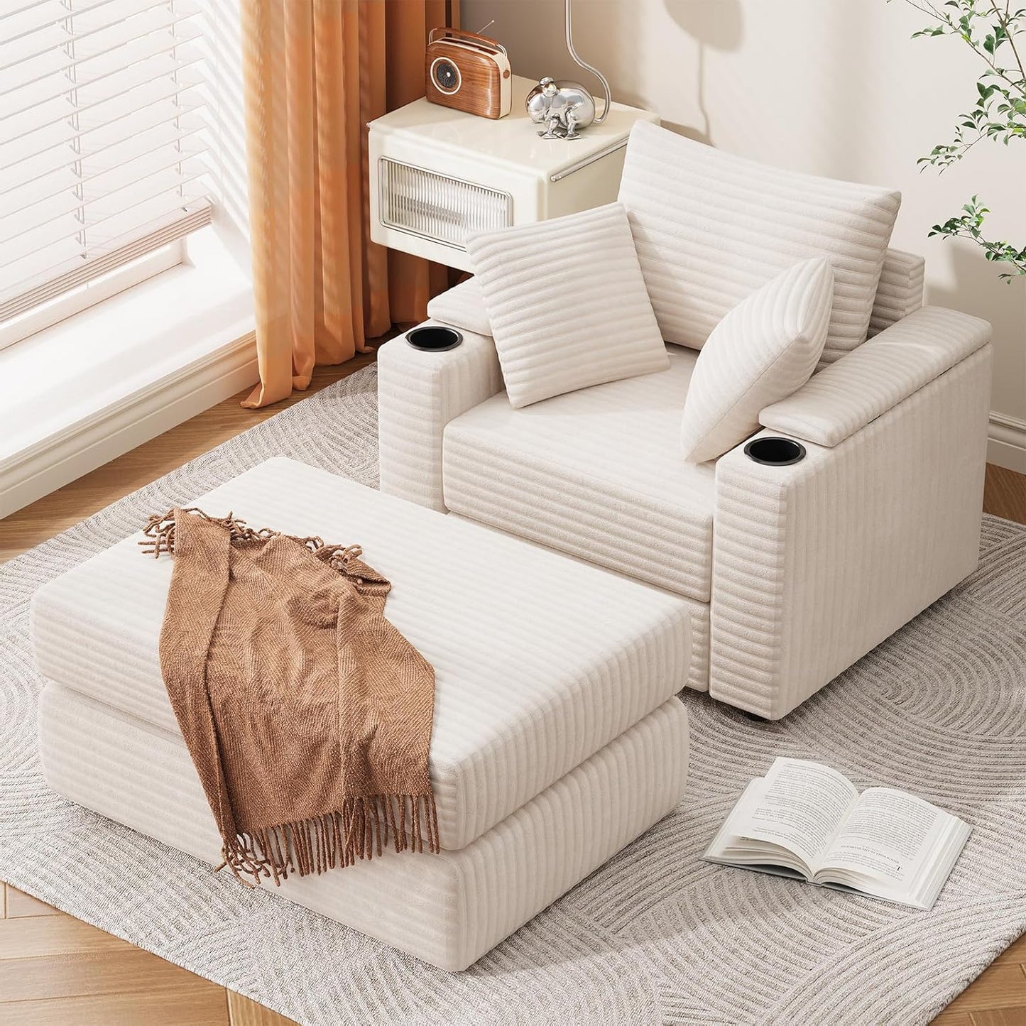 YODOLLA Chaise Lounge Chair Indoor, Oversized Sleeper Chair with Ottoman, Comfy Reading Sofa Armchair