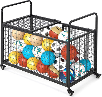 YODOLLA Ball Cart Storage, Rolling Basketball Bin with Wheels