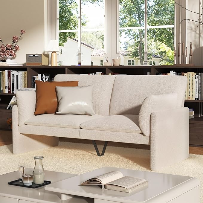 YODOLLA 68" Teddy Velvet Loveseat, Comfy 2-Seater Sofa, White